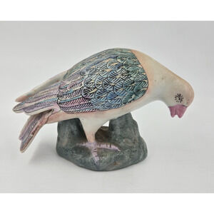 Vintage Porcelain Chinoiserie Pigeon Bird Figurine Statue Multi Color Hand Paint